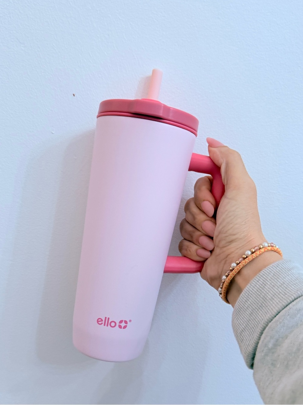 Ello Pink Matte Travel Tumbler with Handle